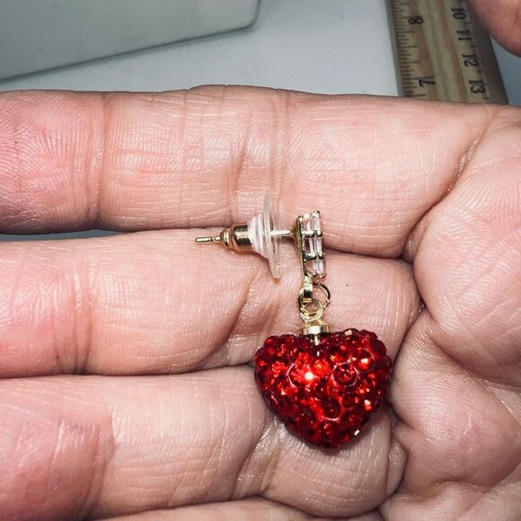 Crystal Red Heart and Clear Crystal Earrings - Picture 5 of 5